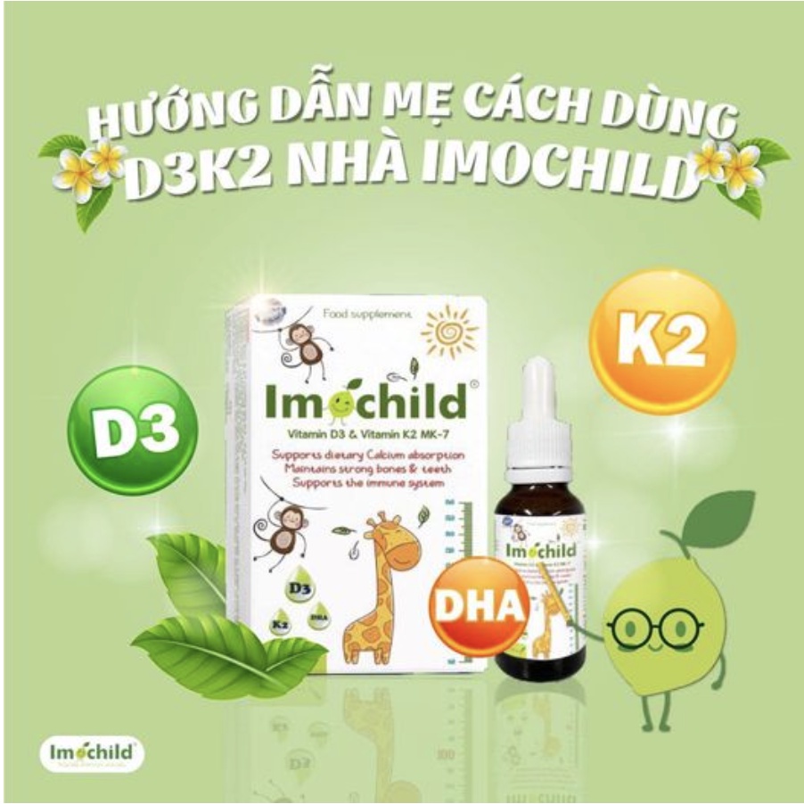 Imochild D3K2 - Bổ sung Vitamin D3 + K2, DHA giúp bé cao lớn thông minh tăng sức đề kháng