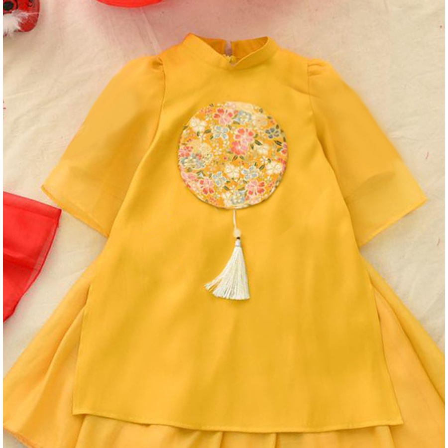 Sét Áo dài cho bé gái Mộc Khuê , áo dài cách tân tết 2023 đủ size 2 3 4 5 6 7 8 9