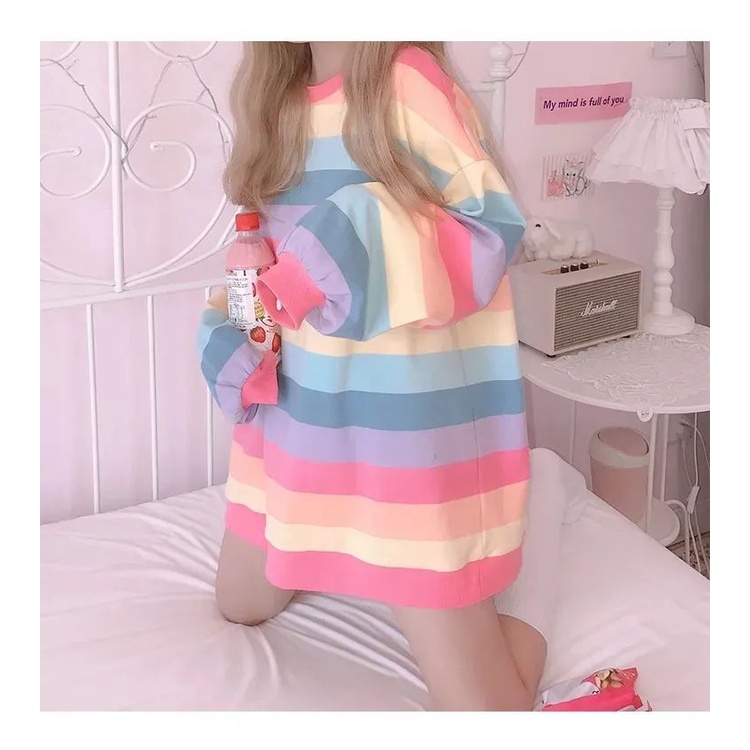 Áo Thun Nữ Dài Tay Sọc Ngang Thời Trang Hàn Quốc