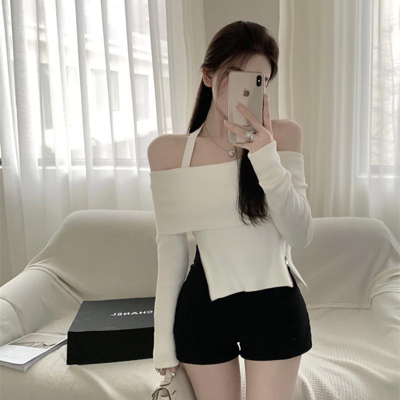 COZOK Áo sweater Tay Dài Dáng Suông Hở Vai Quyến Rũ Cho Nữ