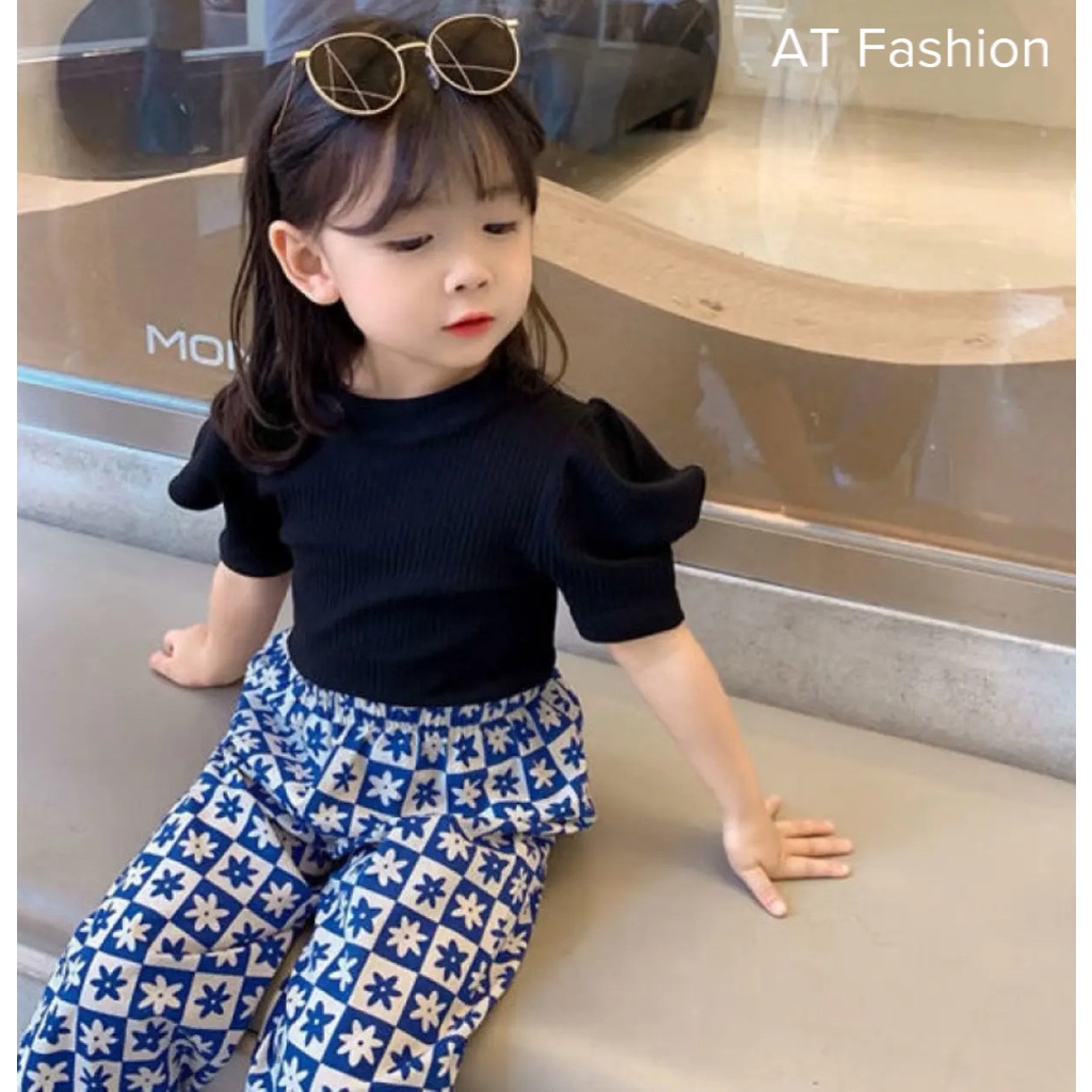 Mcbb 24-49 kg vải borip áo tay phồng bé gái áo croptop cho bé gái trơn áo kiểu ôm xinh blouse bồng nữ trẻ em màu hồng bộ