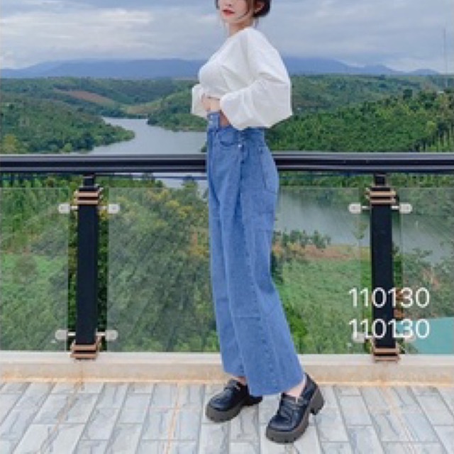 Set Baggy jeans ống suông 2 nút + set 2 món croptop cut out