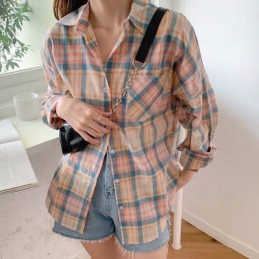 Áo sơ mi cánh dơi caro 2 túi form rộng nhiều màu