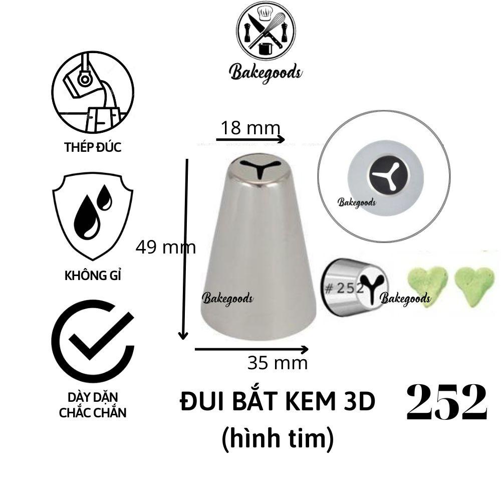 Đui bắt kem 252 cỡ lớn tạo hình trái tim trang trí bánh sinh nhật, bánh cupcake bằng thép đúc liền khối không gỉ