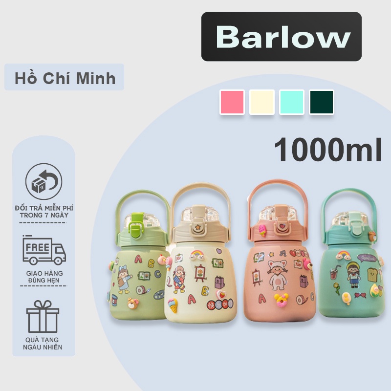 Bình nước bình giữ nhiệt bình giữ nhiệt cute có ống hút inox 304 không rỉ an toàn 1000ml