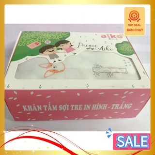 Khăn Tắm Sợi Tre In Hình Aiko - Trắng