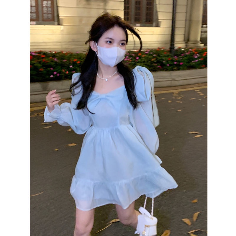 Đầm Công Chúa Dáng Ngắn Ôm Eo Đính Nơ Màu Sắc Ngọt Ngào Phong Cách Hàn Quốc Thời Trang Mùa Hè Cho Nữ