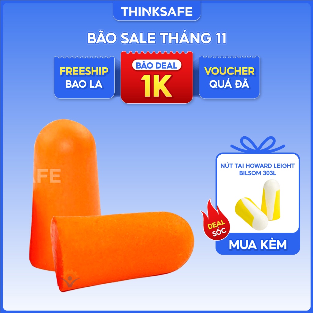 Nút tai chống ồn 3M 1100 cấu tạo từ PU xốp, mềm, nhét tai chống ồn đạt chỉ số NRR 29dB ( 5 cặp) - Bảo Hộ Thinksafe