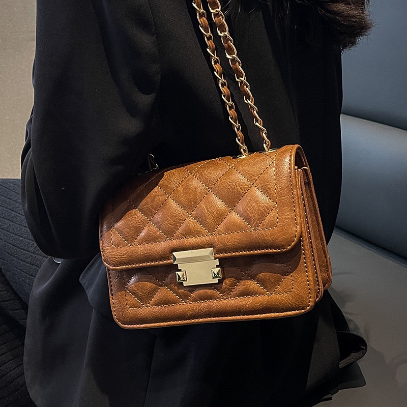 IELGY Túi Đeo Chéo Dây Xích Hình Thoi Màu Be Phong Cách Hàn Quốc Cho Nữ