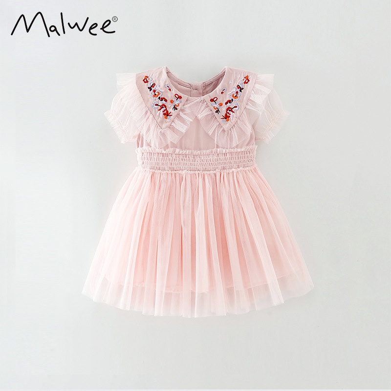 Váy vé gái, đầm ren Malwee siêu mềm nhiều lớp bồng bềnh cổ thêu hoa cầu kì ngọt ngào xinh như búp bê Xu Xu Kids