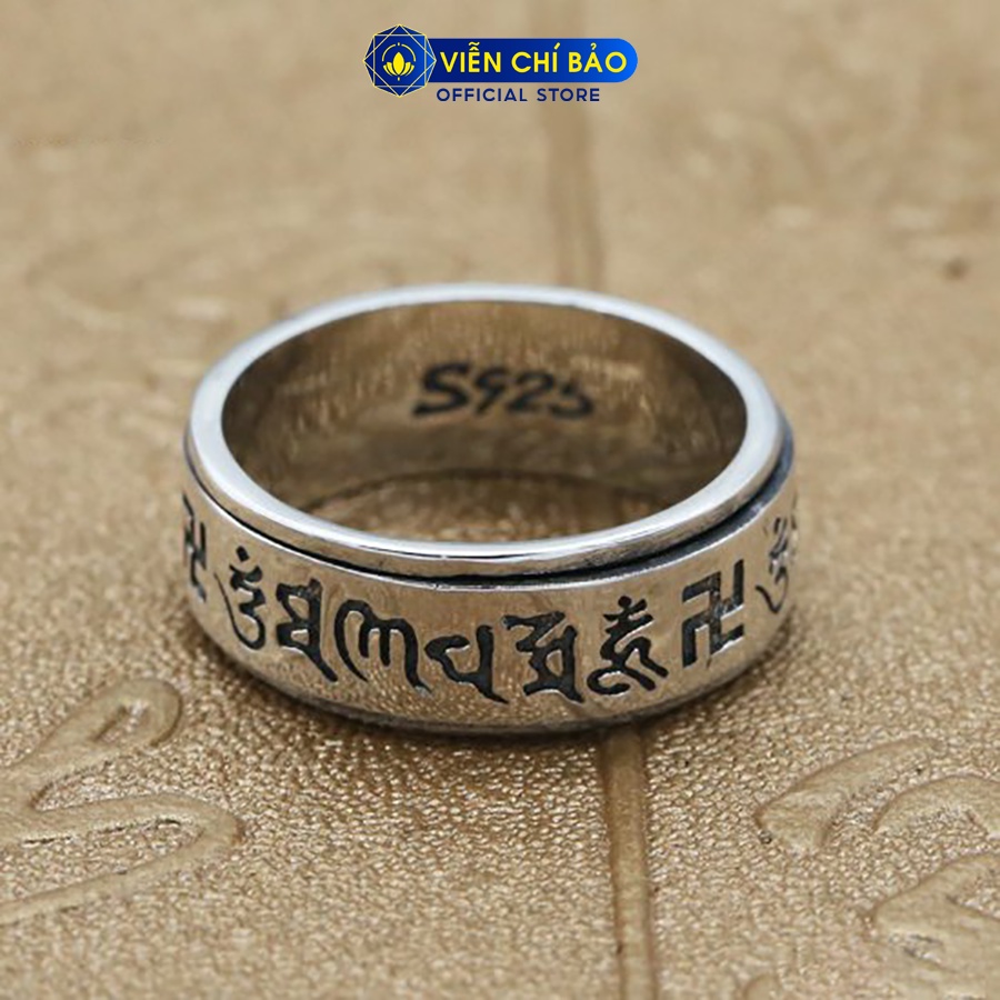Nhẫn bạc nam Om Mani Pad Me Hum Xoay chất liệu bạc Thái 925 thời trang phụ kiện trang sức Viễn Chí Bảo N100016