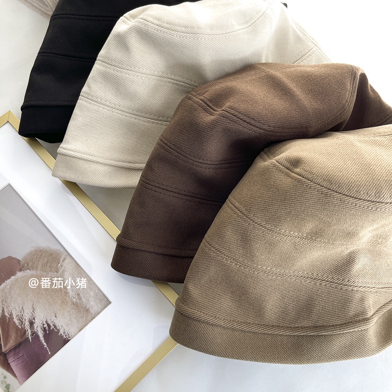 Mũ Bucket Len Dày Dặn Giữ Ấm Mùa Thu Đông Kiểu Dáng Đơn Giản Lưng Ngắn Phong Cách Hàn Quốc Cho Nữ