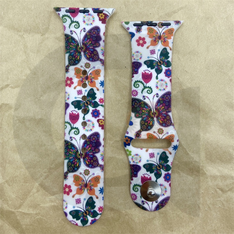 Dây Đồng Hồ Thông Minh Bằng Silicone In Hình Hoa &amp; Bướm Cho iWatch 7 / 6 / 5 / 4 / 3 / 2 / 1 / SE 38 / 40 / 41 / 42 / 44 / 45