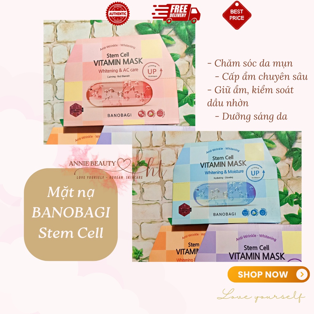 Combo 3 Mặt nạ giấy Banobagi, mặt nạ dưỡng trắng, cấp ẩm, dưỡng ẩm, chống lão hóa da, mờ thâm Stem Cell/ Supper Collagen