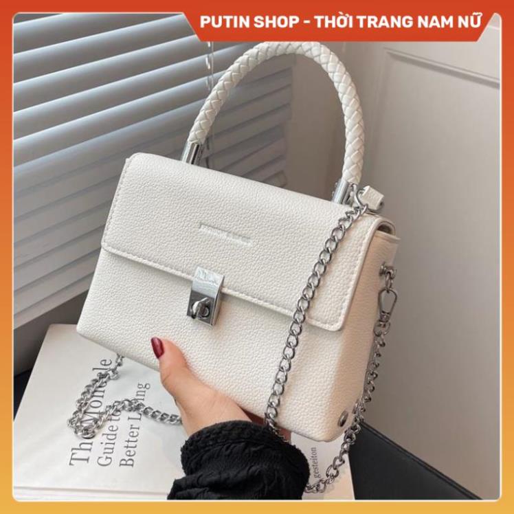Túi Hộp Đeo Vai , Túi Xách Đeo Chéo Cầm Tay Da Sần PU Trơn Đen Trắng Nâu Cam Dây Xích Nhỏ Xinh Thời Trang Putin Shop