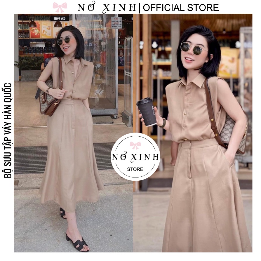 Set Công Sở Áo Sơ Mi Phối Chân Váy Dài Cao Cấp Có Size M-L-XL-XXL✨(có ảnh+video thật)