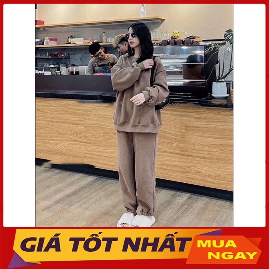 Set Bộ Nỉ Trơn Thêu Icon Màu Basic Form Rộng Hàng Quảng Châu M1939