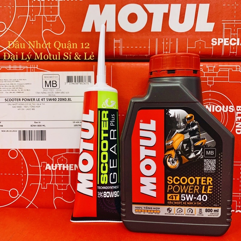 Combo Nhớt Xe Tay Ga Motul Scooter Power LE 5W-40 800ML + Tuýp Lap Motul Scooter Gear Plus 120ML