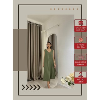 Đầm Maxi dáng suông nữ vải Linen cổ tim trước sau basic [XÍN - Fashion Design]
