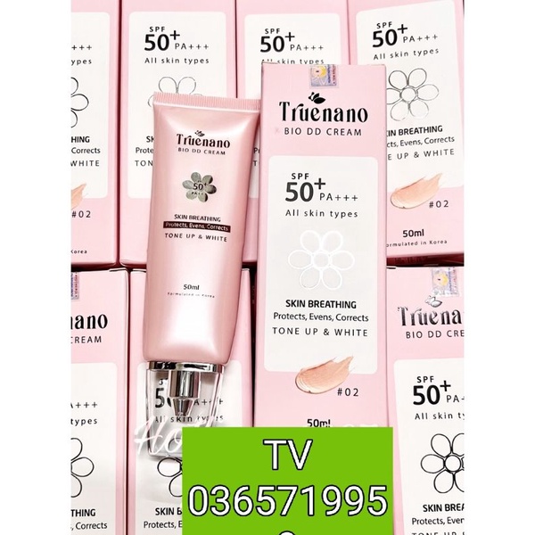 truenano bio dd cream SPF 50 pa+++ kem che khuyết điểm chống nắng nâng tone đa sinh học (50ml)