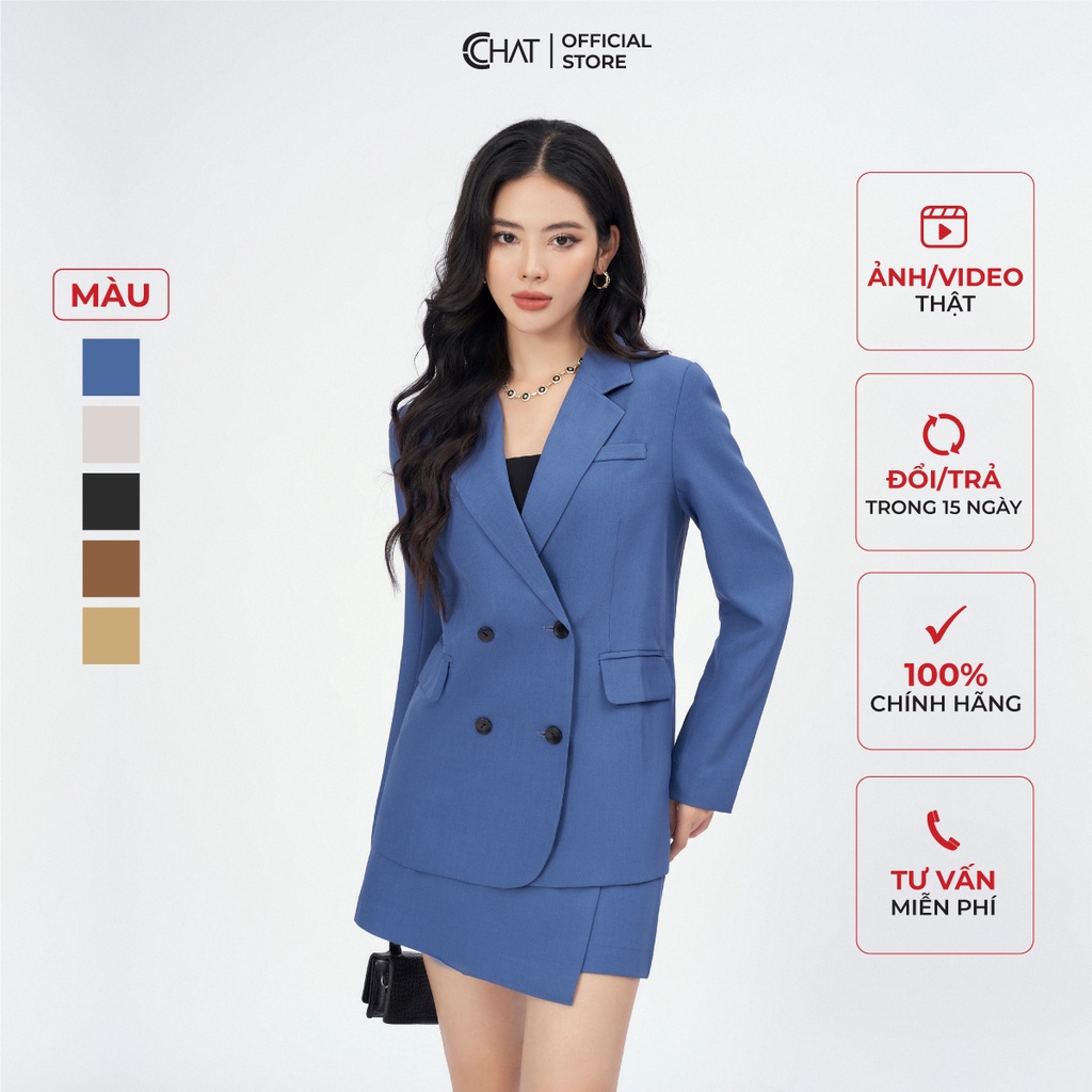 Áo Blazer Nữ 𝐂𝐂𝐇𝐀𝐓 Kiểu Hai Túi Ngực Chất Tuytsi Cao Cấp 22EHS2002ST