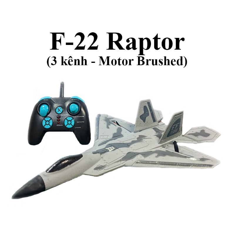 Máy bay điều khiển 3 kênh F-22 Raptor. KT 38*28*12cm. Pin bay 15p. Motor Coreless 716. Có sẵn mạch cân bằng