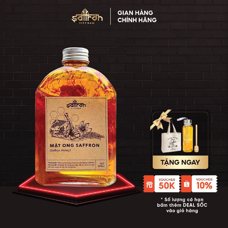 Mật ong ngâm Saffron 250ml lọ chai thủy tinh tiện dụng thương hiệu Saffron