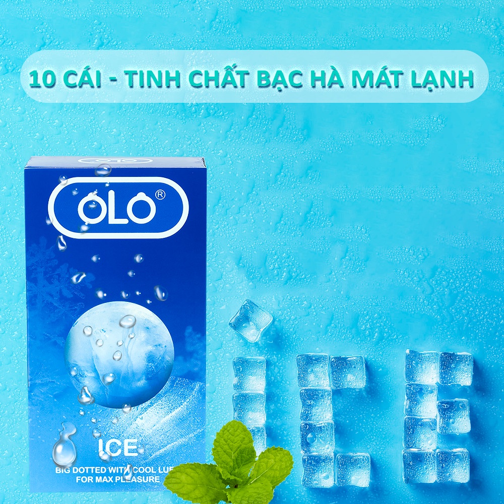 Combo 2 hộp bao cao su OLO Vibe &amp; Ice - 20 cái, size 52mm, hạt nổi, kéo dài thời gian, hương bạc hà &amp; dâu