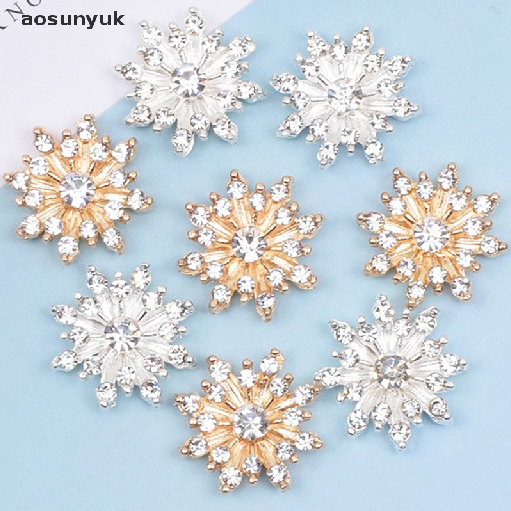 Aosunyuk Set 10 Nút Áo Hình Bông Tuyết Ngọc Trai Kim Loại Đính Kim Cương Giả Lấp Lánh