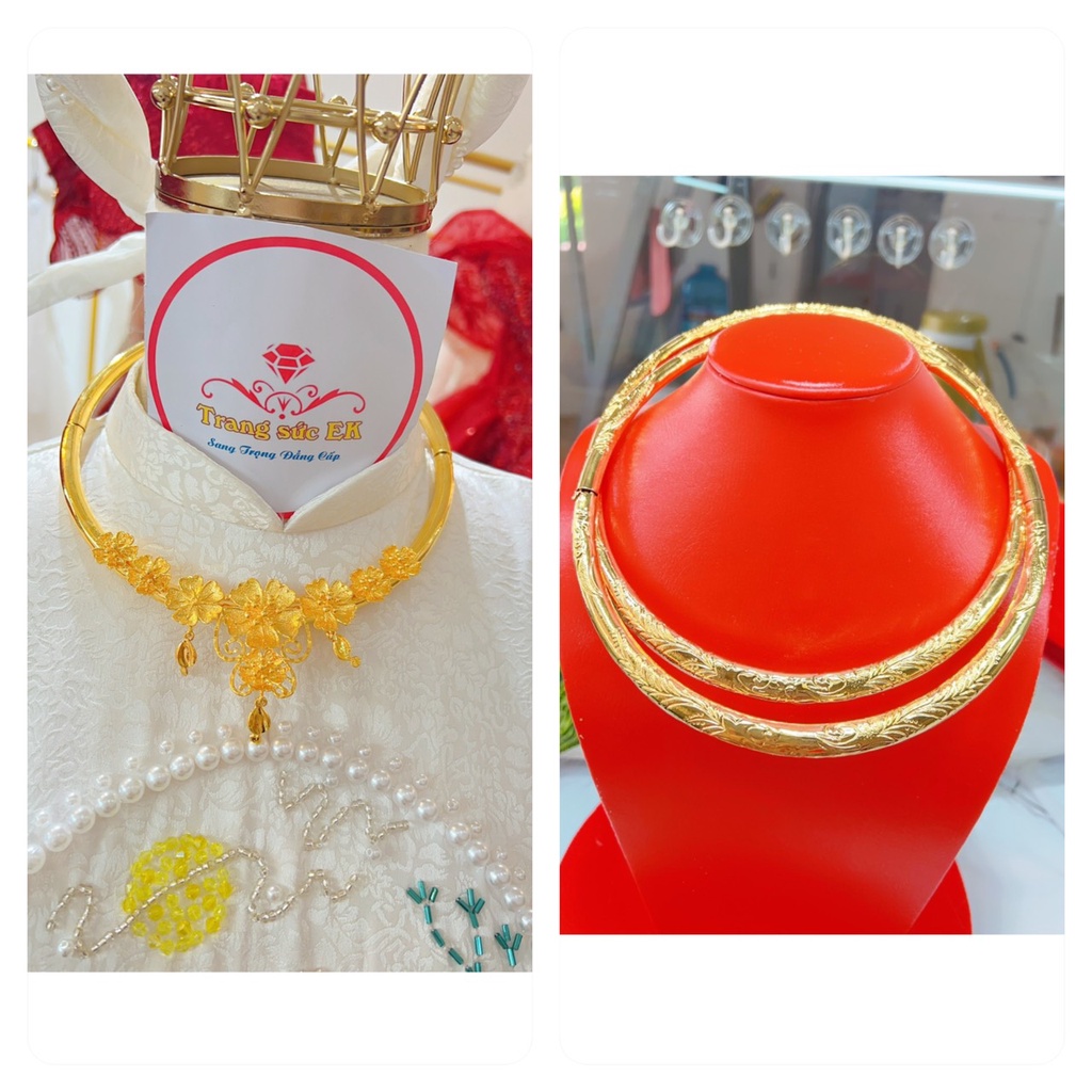 Kiềng cổ cưới chạm chuẩn 24.k kèm hộp nhung EK10