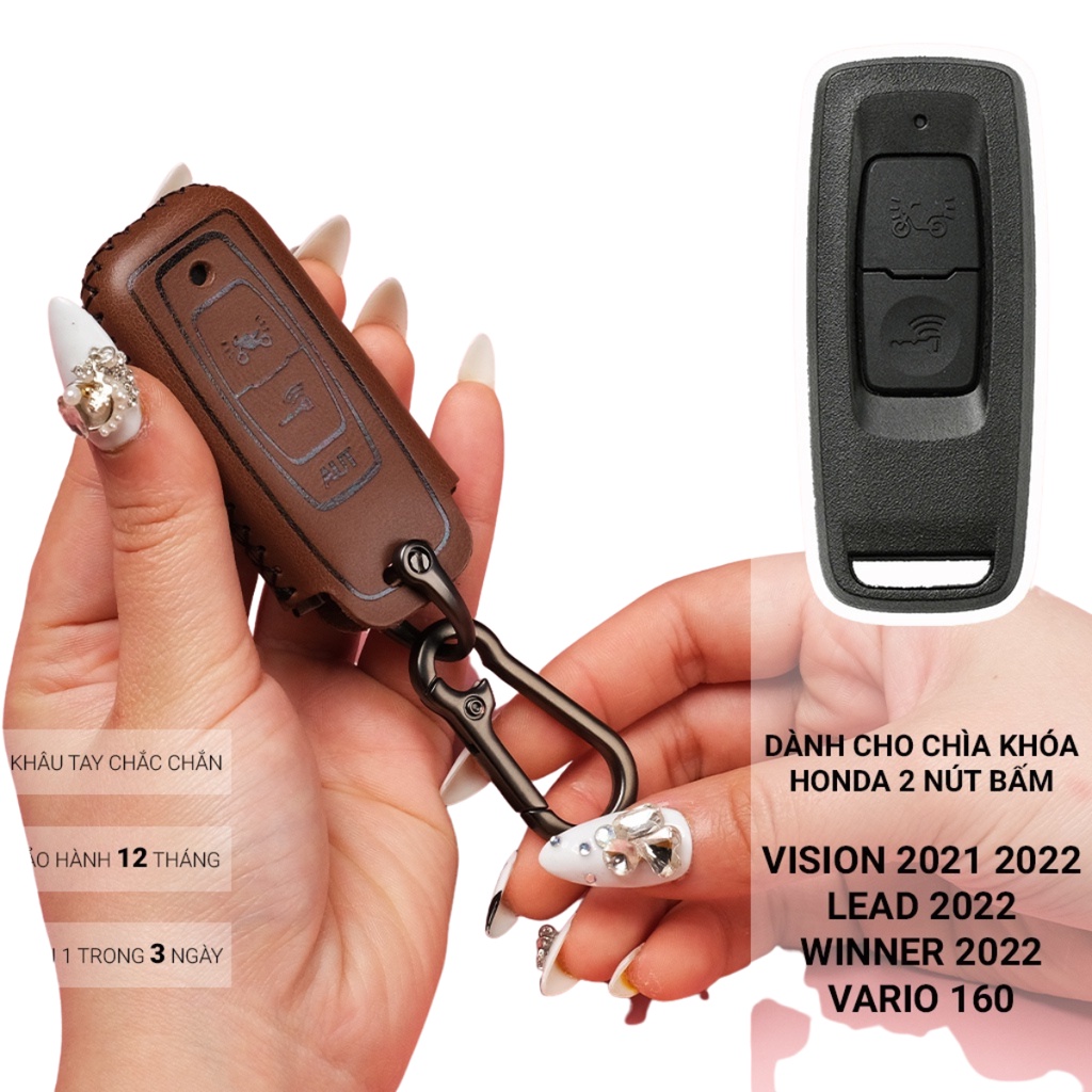 Bao da chìa khóa Honda SH 350i 150i Sh mode Air Blade Vision Leed 2022 2023 2 nút bấm khâu tay
