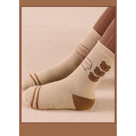 SET 10 ĐÔI TẤT HÌNH GẤU NÂU KẺ HOA BT GB