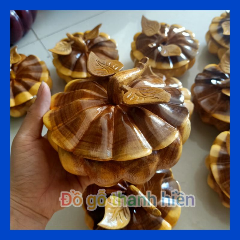 Khay đựng hạt mứt ngày tết.quả bí ngô gỗ 14 cm