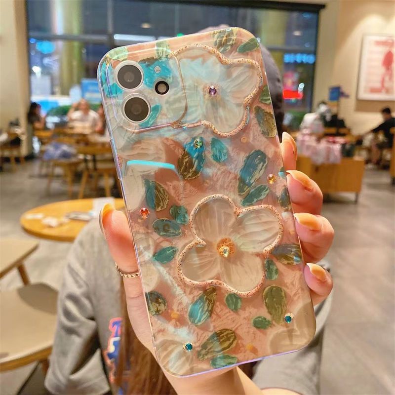 Ốp Điện Thoại Họa Tiết Tranh Sơn Dầu Hình Hoa Trà Cho IPhone 12 13 11 Pro Max X Xs Max Xr
