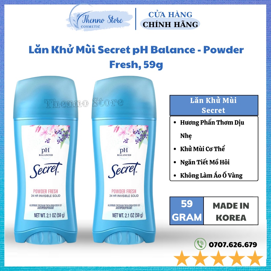 Lăn Khử Mùi Secret pH Balance - Powder Fresh, 59g