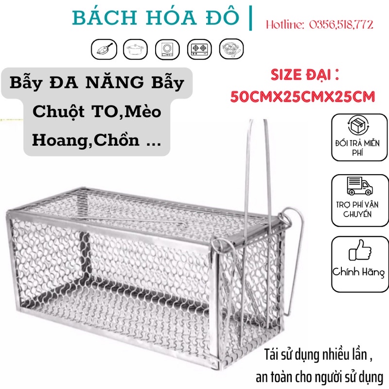 Lồng Bẫy Mèo,Bẫy chồn ,bẫy chuột thông minh [Size Dài 50x25cx25]