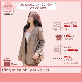 Áo khoác dạ kẻ 2 lớp ulzzang Hàn Quốc hottrend có size Junnie Closet