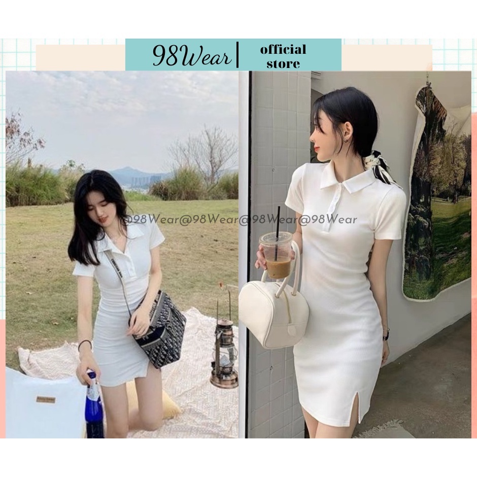 Đầm body , đầm polo nữ xẻ trước form ôm body siêu dễ thương đi chơi đi dự tiệc siêu chảnh vải thun cao cấp 98 Wear