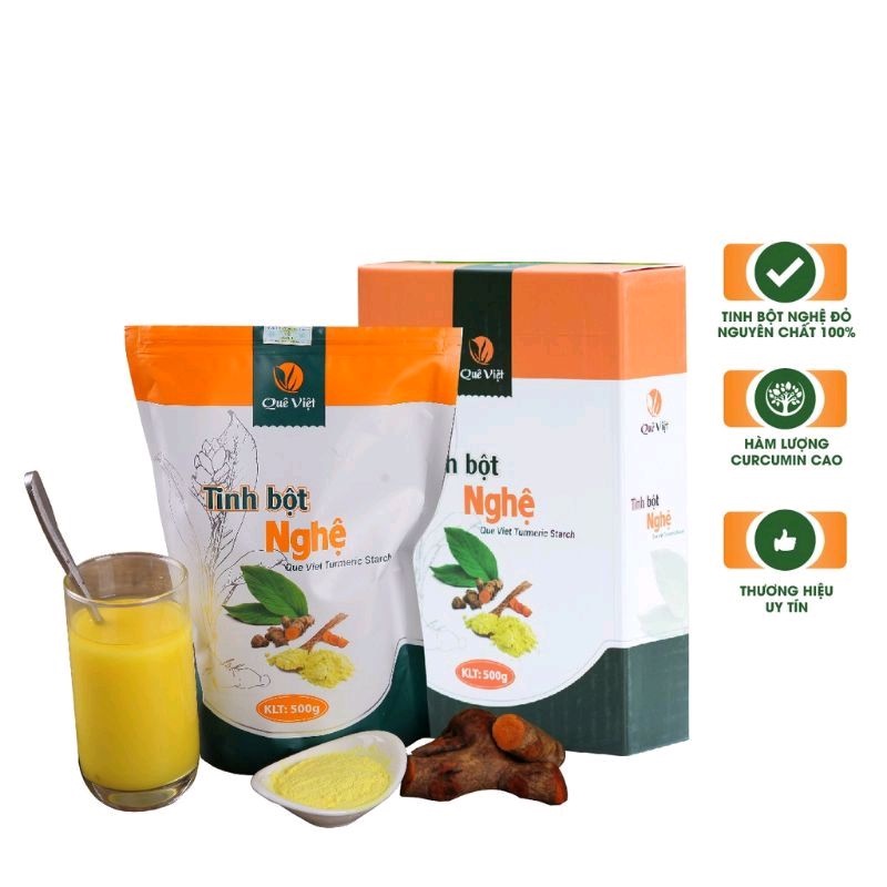 Tinh bột nghệ đỏ nguyên chất Quê Việt hỗ trợ tiêu hóa, làm đẹp da 500gr