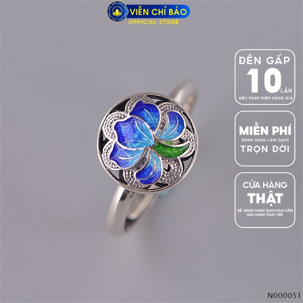 Nhẫn nữ hoạ tiết hoa sen xanh chất liệu bạc Thái 925 thời trang phụ kiện trang sức Viễn Chí Bảo N000051-X