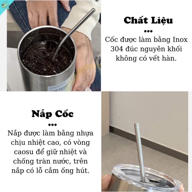 Bình giữ nhiệt KÈM TÚI Iced Americano 600ml inox 304 kèm ống hút Inox mẫu mới 2022
