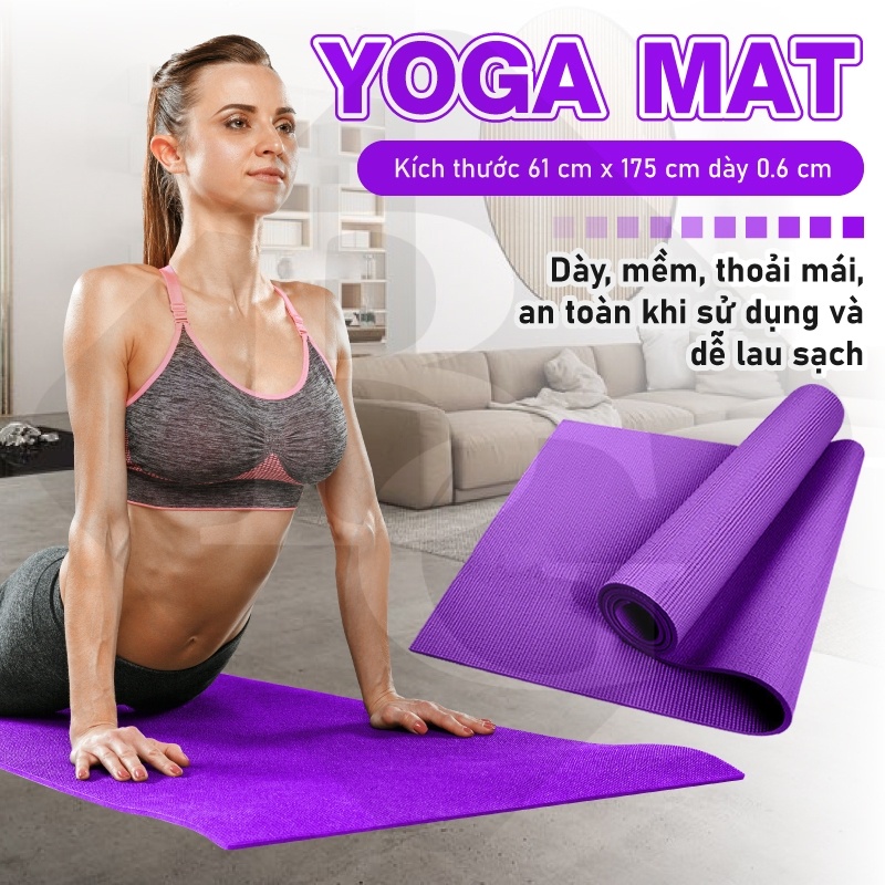 BG Thảm tập dày 6mm TPE yoga tập gym siêu bền loại nhiều màu