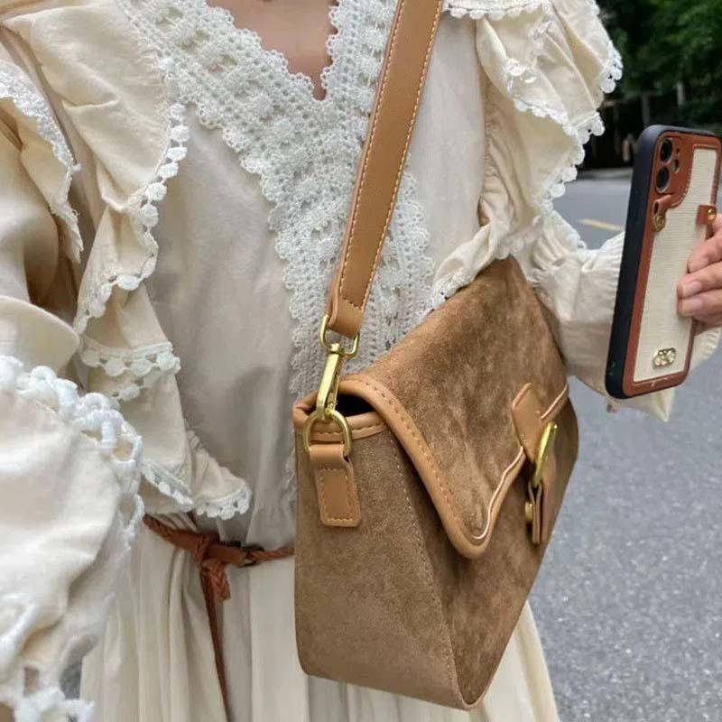 Oeteo shop Túi Xách Đeo Vai Nắp Lật Màu Nâu Phong Cách Cổ Điển Cho Nữ