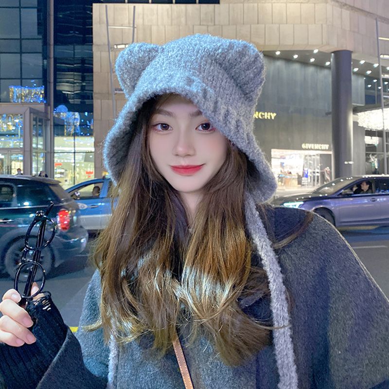 Bán Chạy Mũ Len Dệt Kim Che Tai Giữ Ấm Mùa Đông Dễ Phối Đồ Hình Gấu Đáng Yêu Cho Nữ