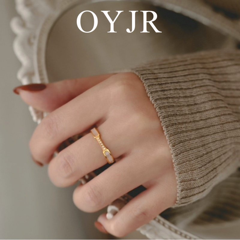 Nhẫn OYJR titan chống gỉ tinh thể màu trắng zircon thiết kế sang trọng phong cách Hàn Quốc