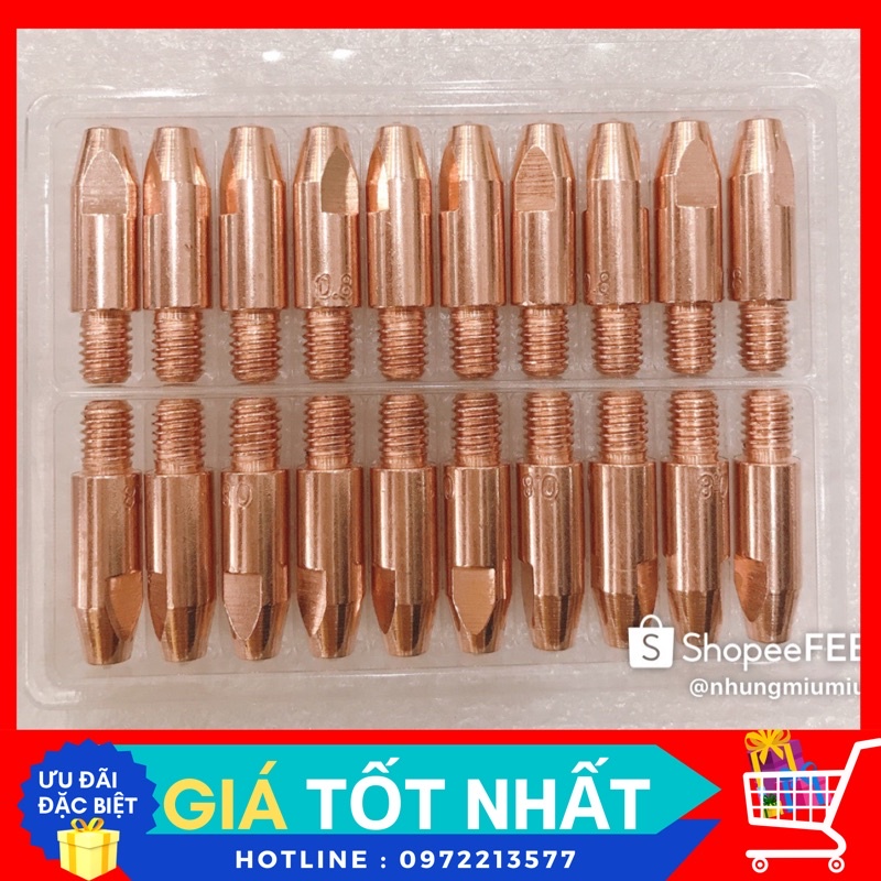 10 cái - Bép hàn Mig 0.8/1.0/1.2 ( vỉ 20 cái - ngắn béo )