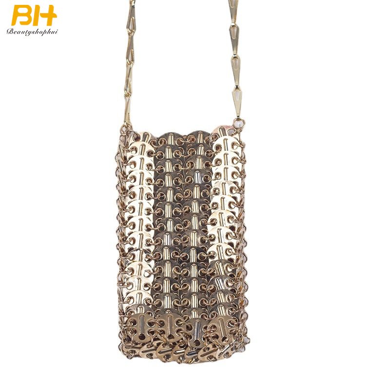 Túi Đựng Điện Thoại Di Động Đính Kim Sa Vàng Kim Loại Thủ Công Thời Trang Niche Nhỏ Cho Nữ