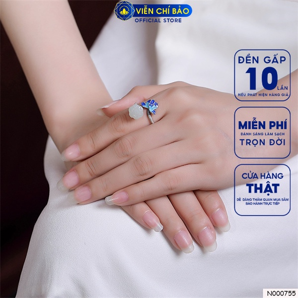 Nhẫn đài sen gắn đá tráng pháp lam chất liệu bạc Thái 925 thời trang phụ kiện trang sức nữ Viễn Chí Bảo N000755