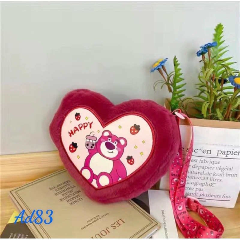 Túi Đeo Vai Gấu Hồng Lotso Lông Siêu Mịn, Siêu Dễ Thương, Màu Hồng Lovely Thời Trang a của kho A đảm