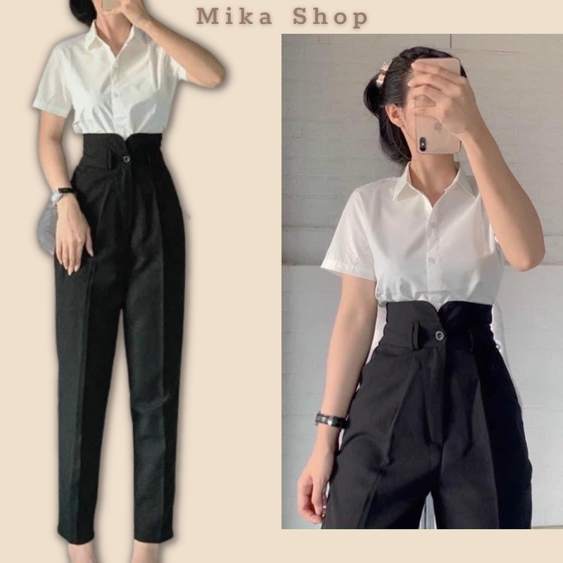 Quần tây nữ cạp cao siêu tôn dáng, quần baggy dài basic đi học công sở cao cấp